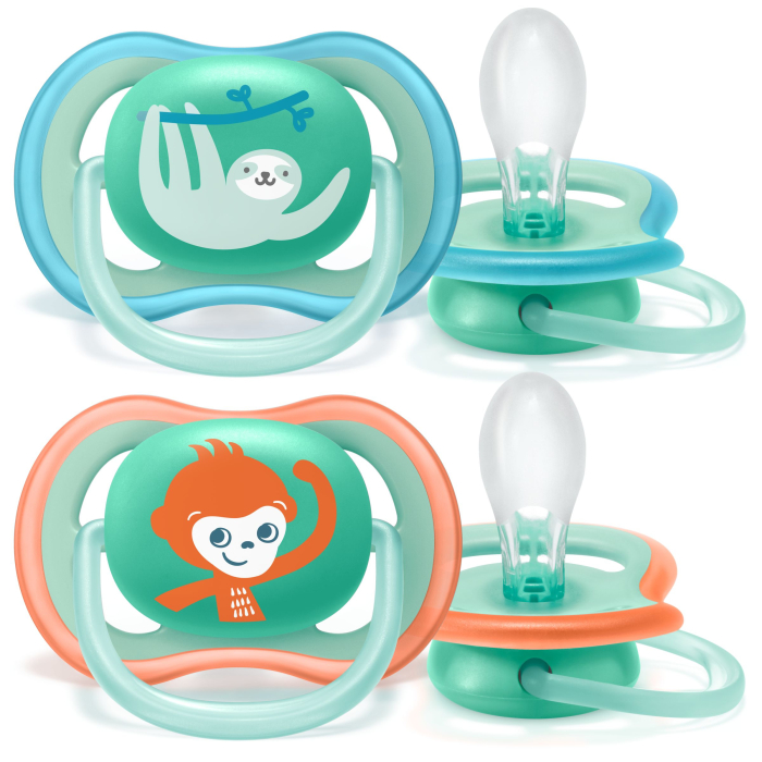 Philips AVENT / Пустышка силиконовая Ultra Air декор, 18 мес.+ (уп. 2 шт.), для мальчика, SCF349/11
